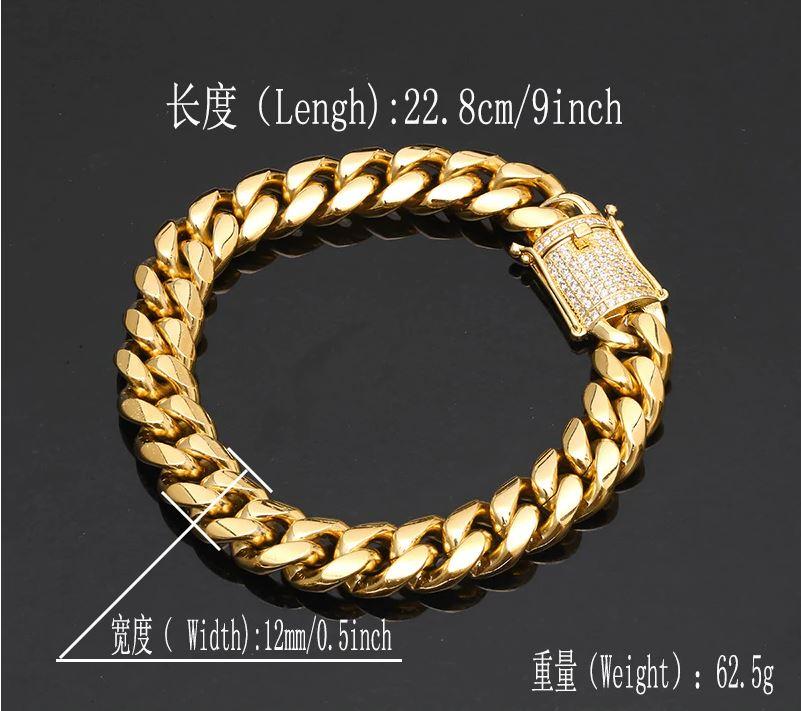 12MM CZ Cuban Link Chain Heavy Gold Iced Box Clasp Mens