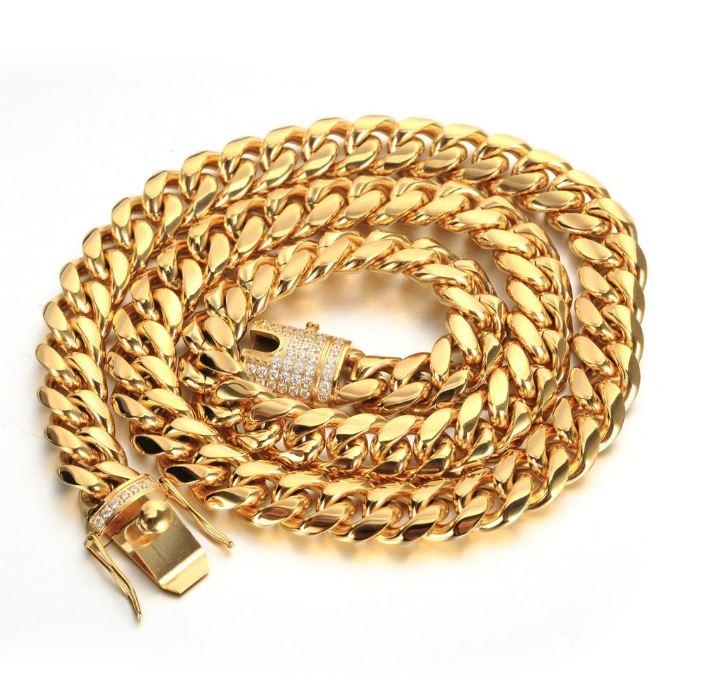 12MM CZ Cuban Link Chain Heavy Gold Iced Box Clasp Mens
