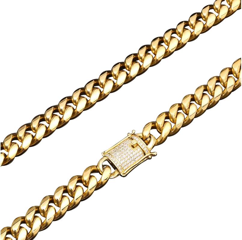 12MM CZ Cuban Link Chain Heavy Gold Iced Box Clasp Mens
