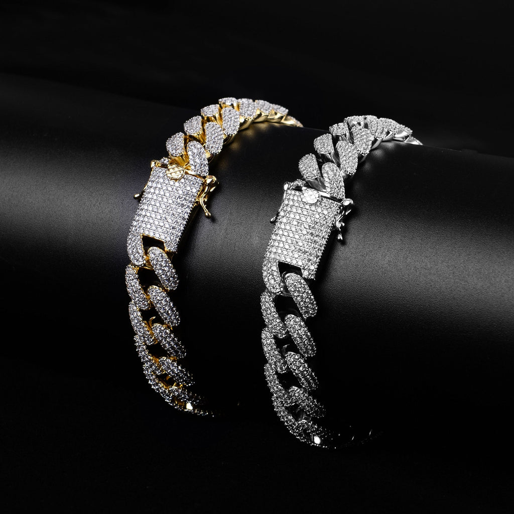 12mm Iced Out Cuban Link Bracelet Solid Brass Copper Micro Pave AAA CZ