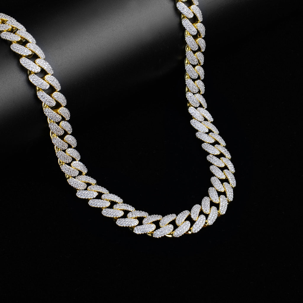 12MM Iced Pave Cuban Chain Necklace Heavyweight Box Clasp