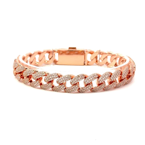 12mm Rose Gold CZ Iced Cuban Link Bracelet Premium Mens