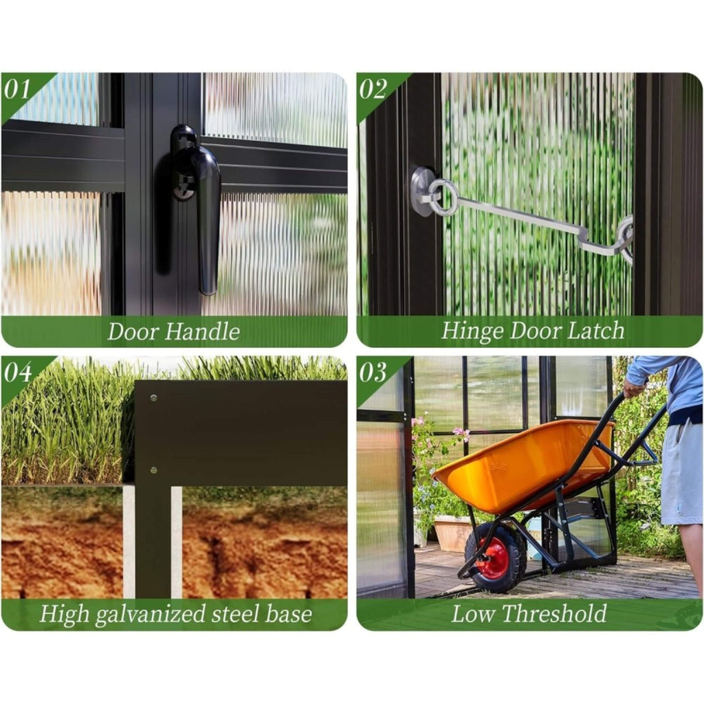 [12X13.5FT] Premium Extra-Large Outdoor Aluminum Poylcarbonate Greenhouse With Quick Connect Fitting (SAK63725)