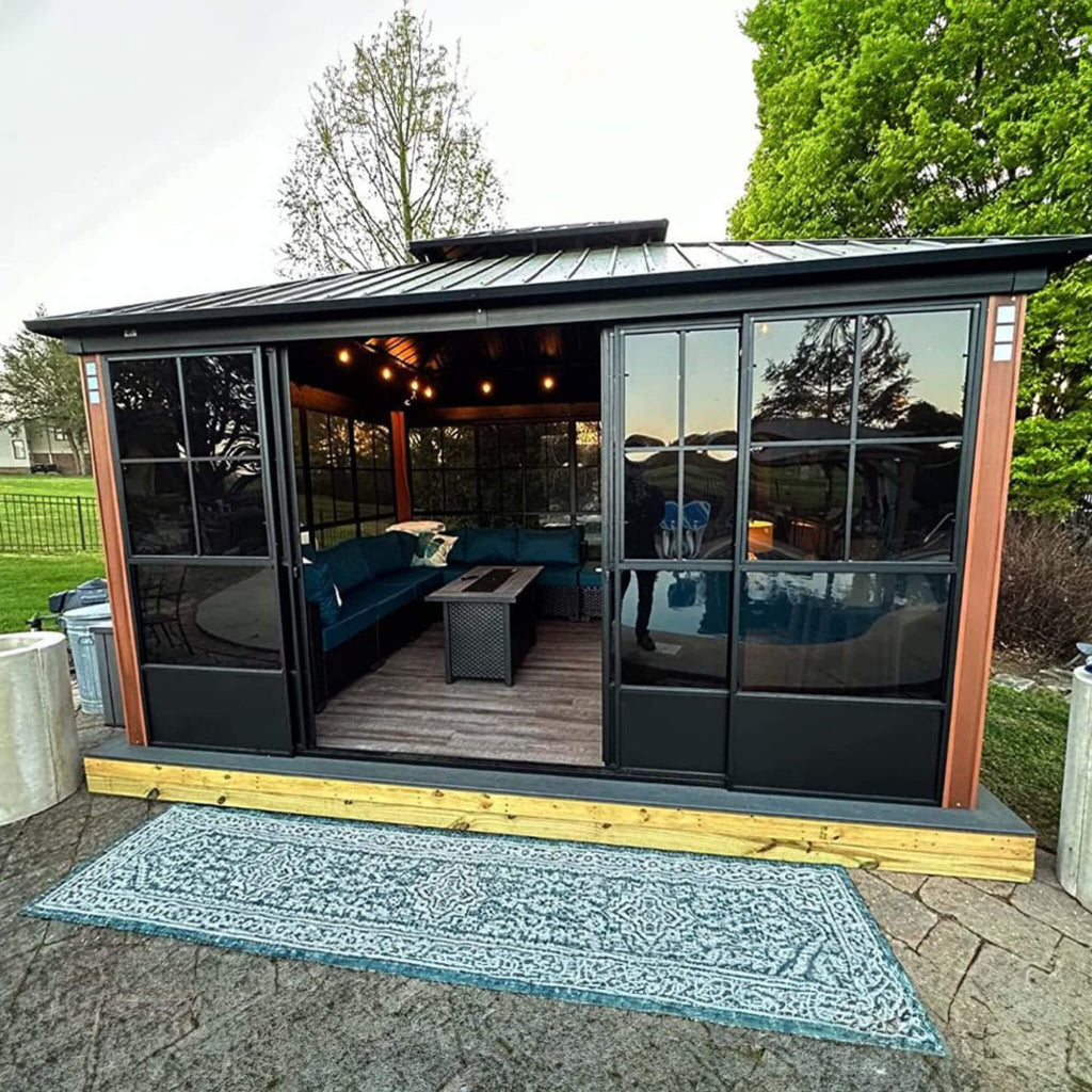 Alora Prestige Large Heavy-Duty Outdoor Aluminum Patio Hard Double Steel Top Backyard Sunroom (SAK65732)