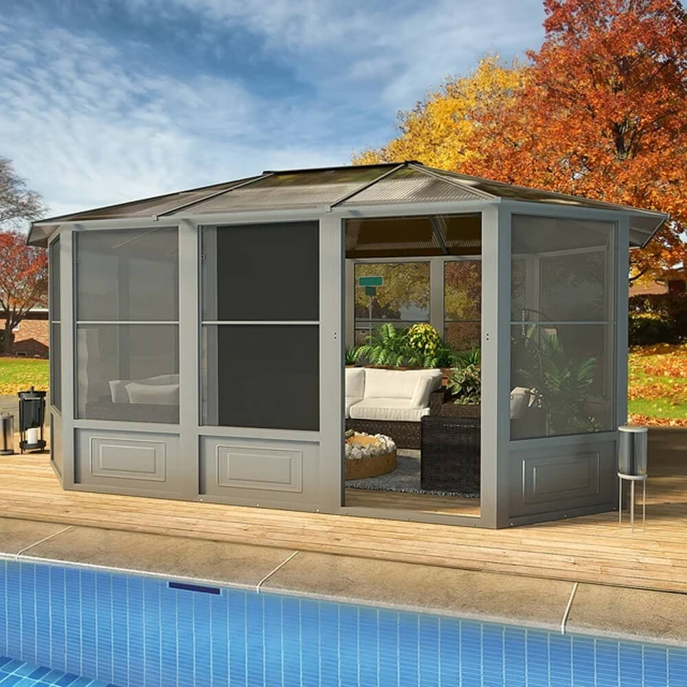 [12X15FT] Alora Skyview Extra-Large Premium Outdoor All-Season Polycarbonate Hardtop Solarium Sunroom With Sliding Doors (SAK69584)