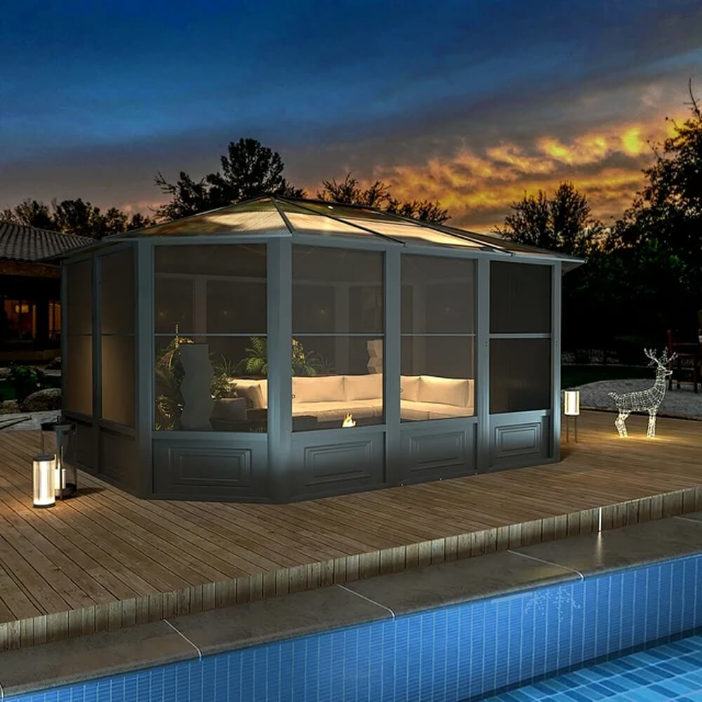 [12X15FT] Alora Skyview Extra-Large Premium Outdoor All-Season Polycarbonate Hardtop Solarium Sunroom With Sliding Doors (SAK69584)