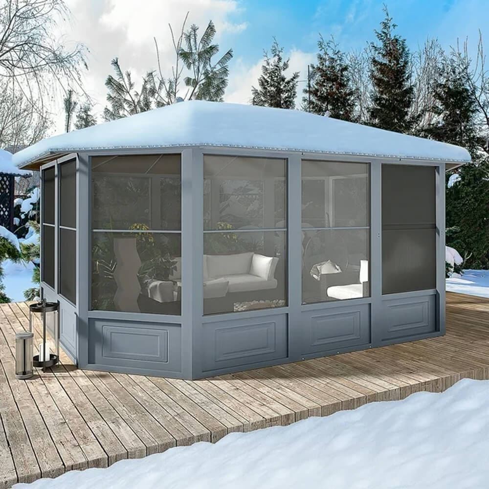 [12X15FT] Alora Skyview Extra-Large Premium Outdoor All-Season Polycarbonate Hardtop Solarium Sunroom With Sliding Doors (SAK69584)