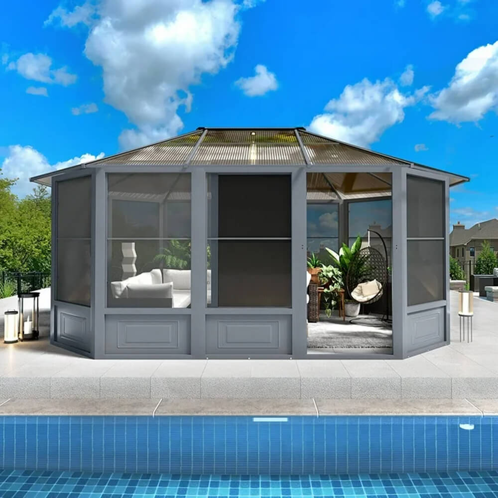 [12X15FT] Alora Skyview Extra-Large Premium Outdoor All-Season Polycarbonate Hardtop Solarium Sunroom With Sliding Doors (SAK69584)