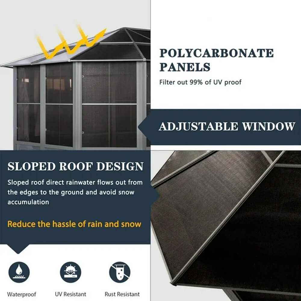 [12X15FT] Alora Skyview Extra-Large Premium Outdoor All-Season Polycarbonate Hardtop Solarium Sunroom With Sliding Doors (SAK69584)
