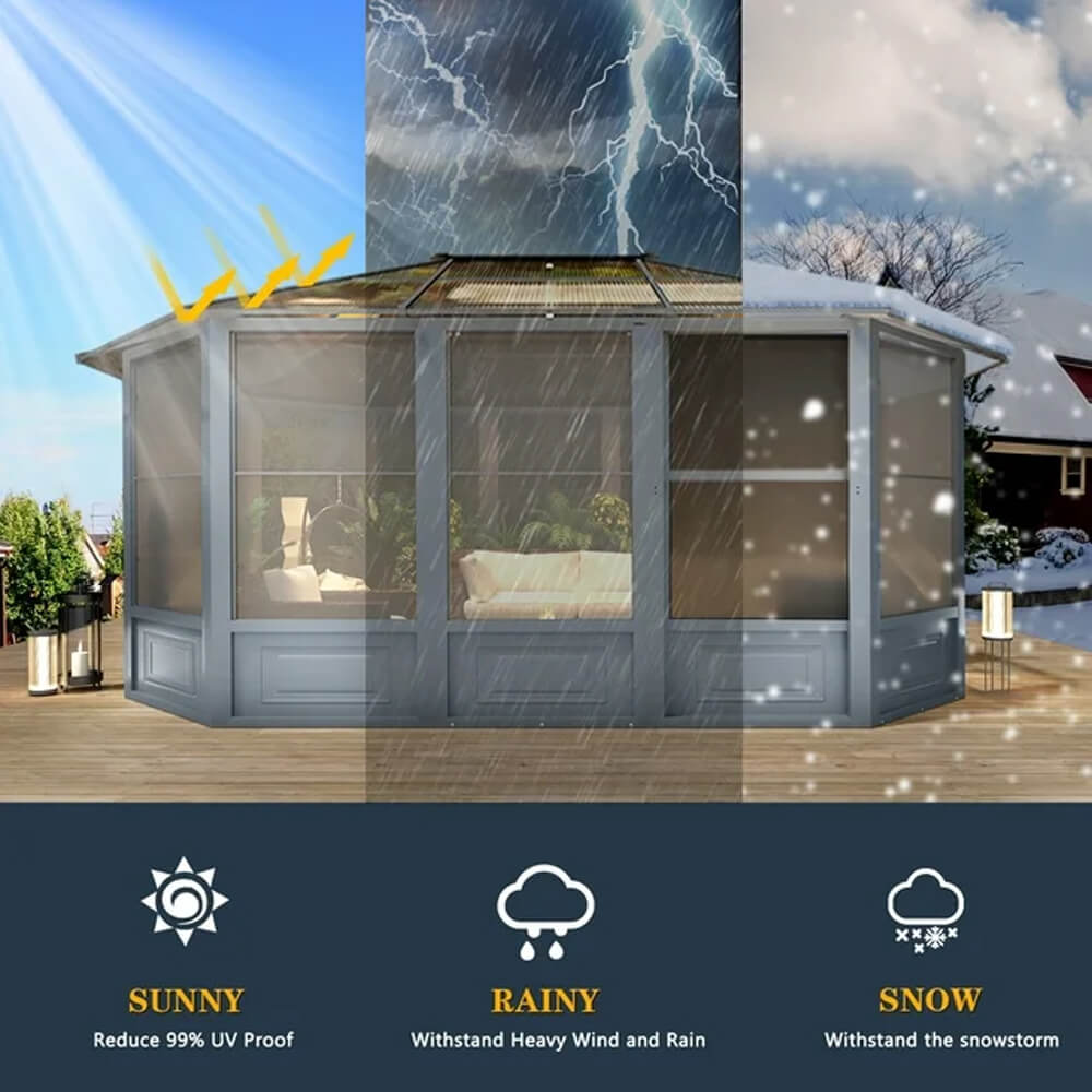 [12X15FT] Alora Skyview Extra-Large Premium Outdoor All-Season Polycarbonate Hardtop Solarium Sunroom With Sliding Doors (SAK69584)