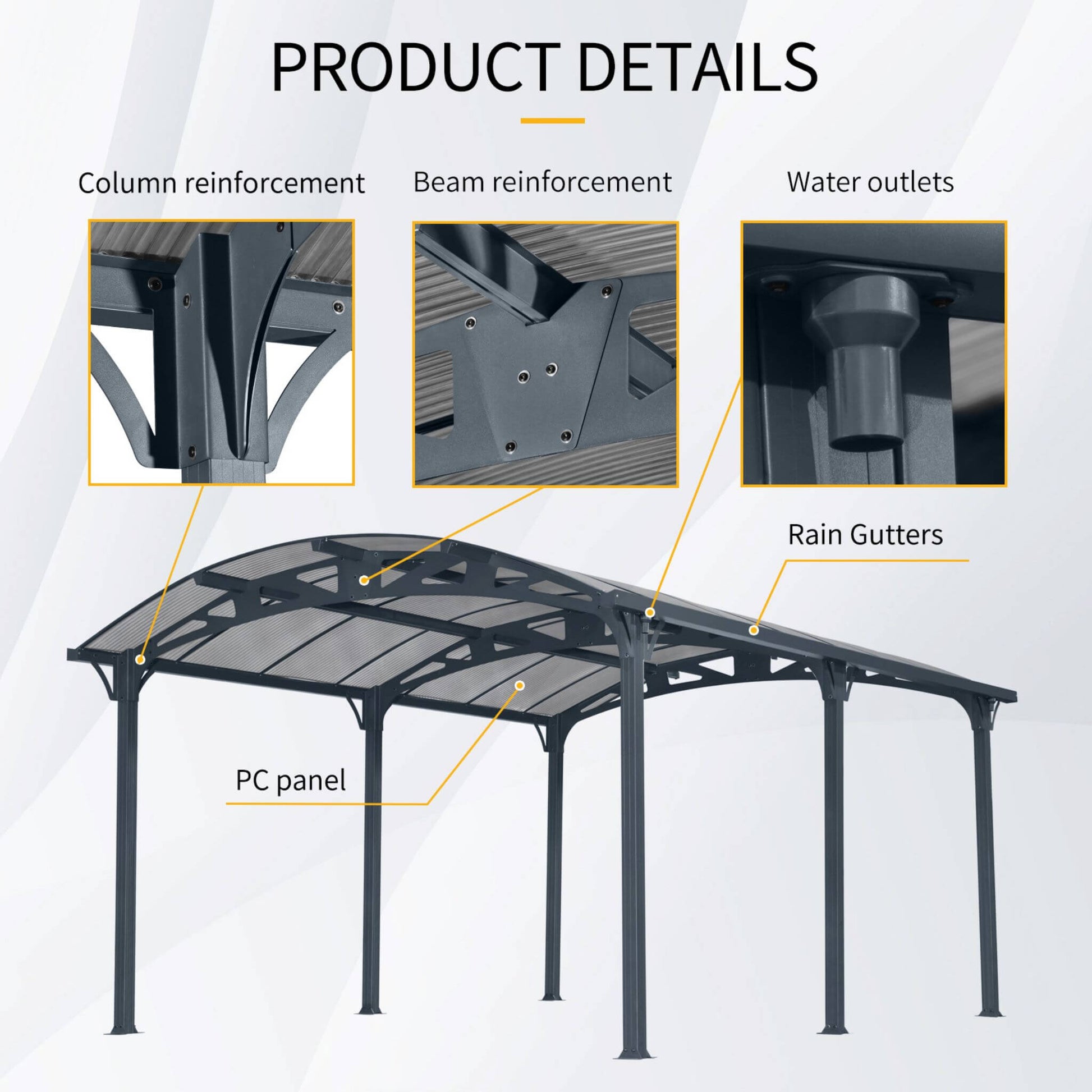 [12X16FT] Alora Large Outdoor Aluminum Arch Carport With Polycarbonate Panels (SAK65820)