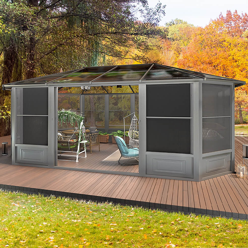 [12X18FT] Alora Grandview Large Luxury Outdoor All-Season Aluminum Solarium Sunroom With Polycarbonate Hardtop And Sliding Doors (SAK35948)