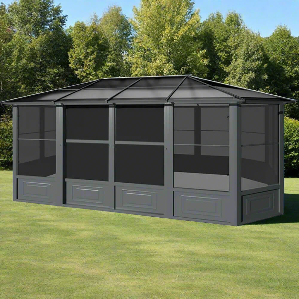 [12X18FT] Alora Grandview Large Luxury Outdoor All-Season Aluminum Solarium Sunroom With Polycarbonate Hardtop And Sliding Doors (SAK35948)