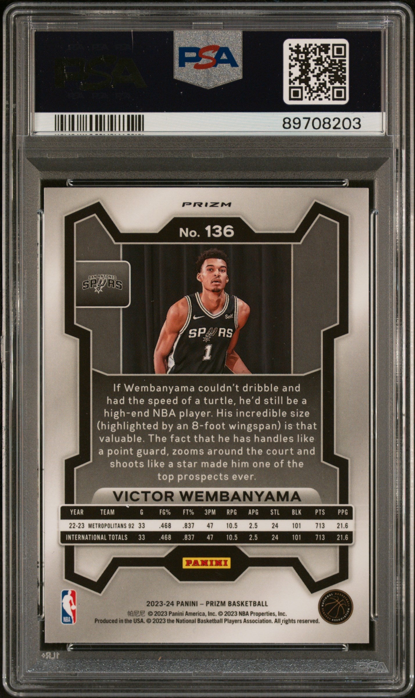 Graded 2023 Panini Prizm Victor Wembanyama #136 Pink Ice Rookie RC Basketball Card PSA 10 Gem Mint