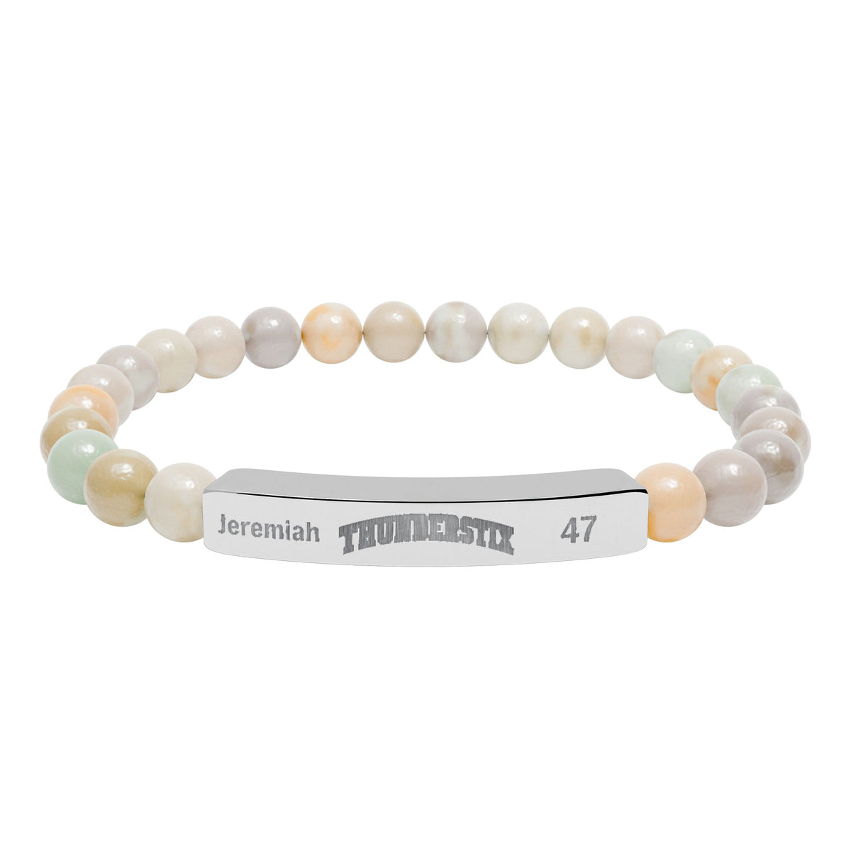 Natural Stone Stretch Bar Bracelet (Engraving - Thundersticks) Personalization Avail (Player Name and #)