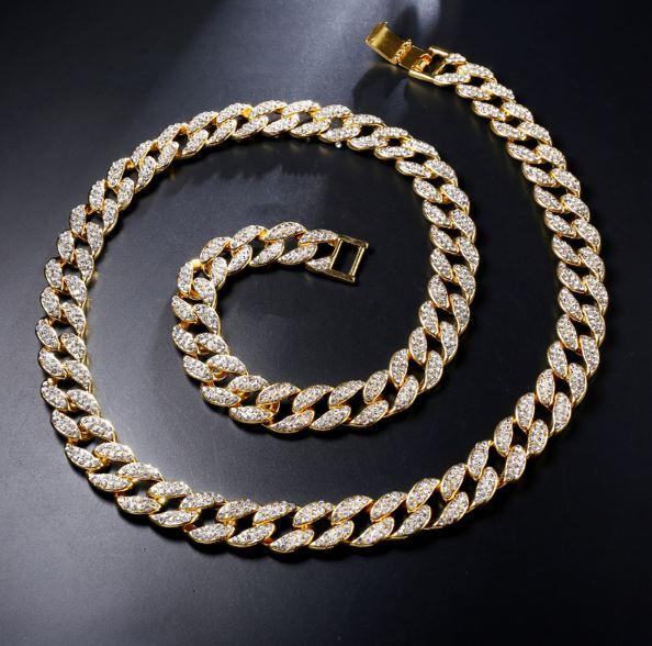 13mm Iced Out Cuban Link Chain Solid Brass Rhinestone Crystal Hip Hop Necklace 24 Inch