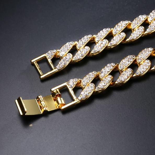 13mm Iced Out Cuban Link Chain Solid Brass Rhinestone Crystal Hip Hop Necklace 24 Inch