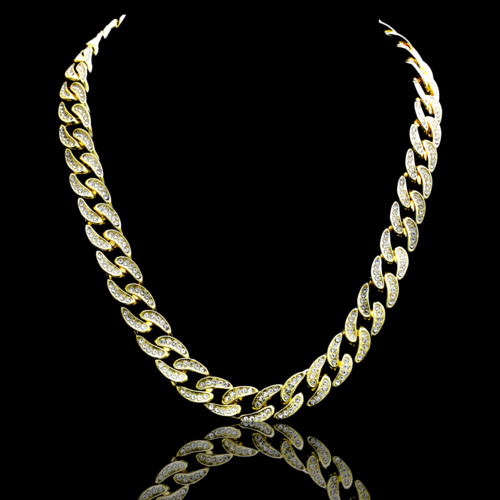 13mm Iced Out Cuban Link Chain Solid Brass Rhinestone Crystal Hip Hop Necklace 24 Inch