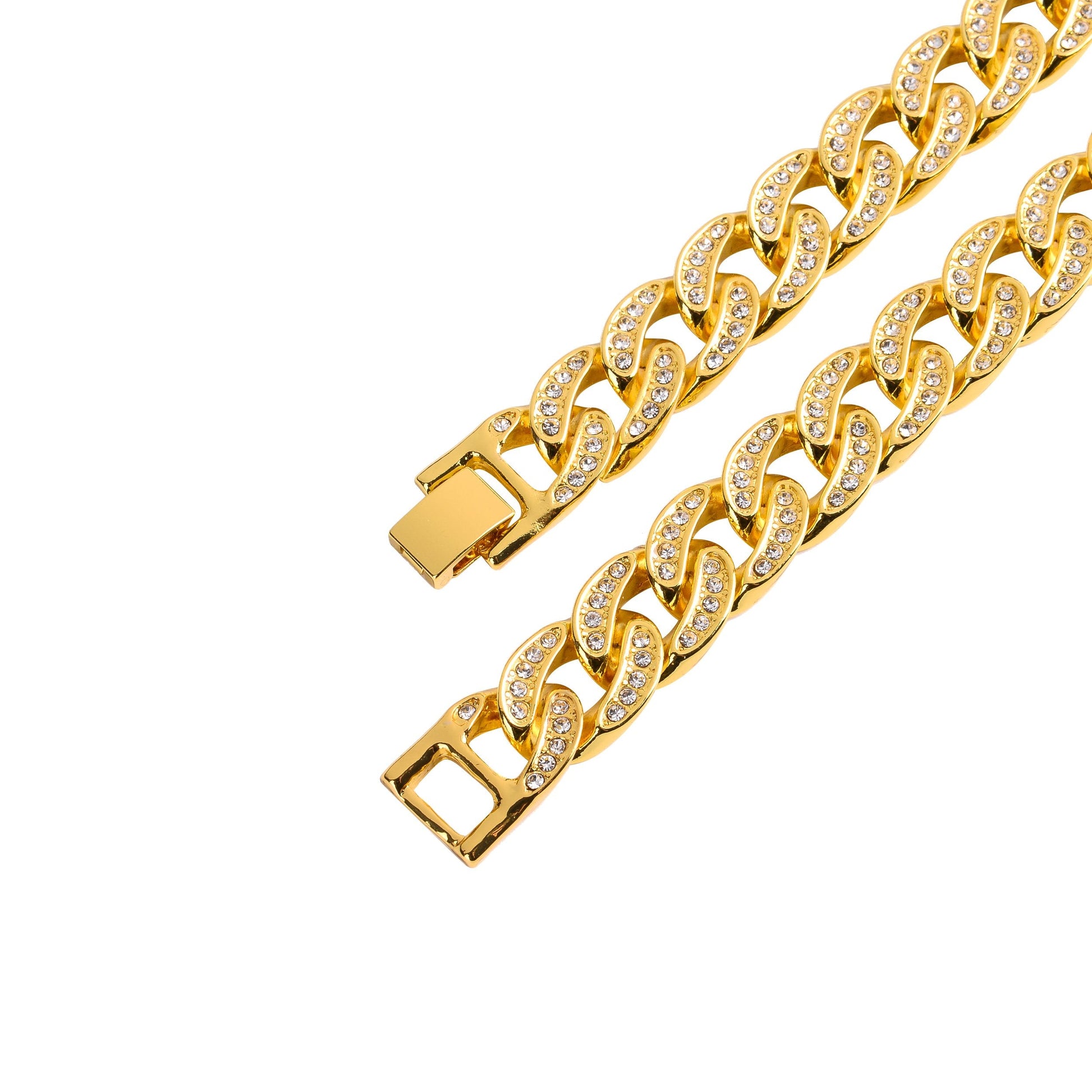 13mm Iced Out Cuban Link Chain Solid Brass Rhinestone Crystal Hip Hop Necklace 24 Inch