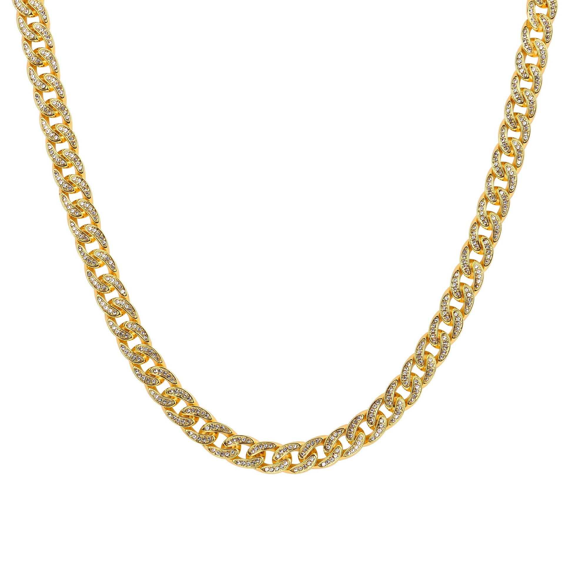 13mm Iced Out Cuban Link Chain Solid Brass Rhinestone Crystal Hip Hop Necklace 24 Inch