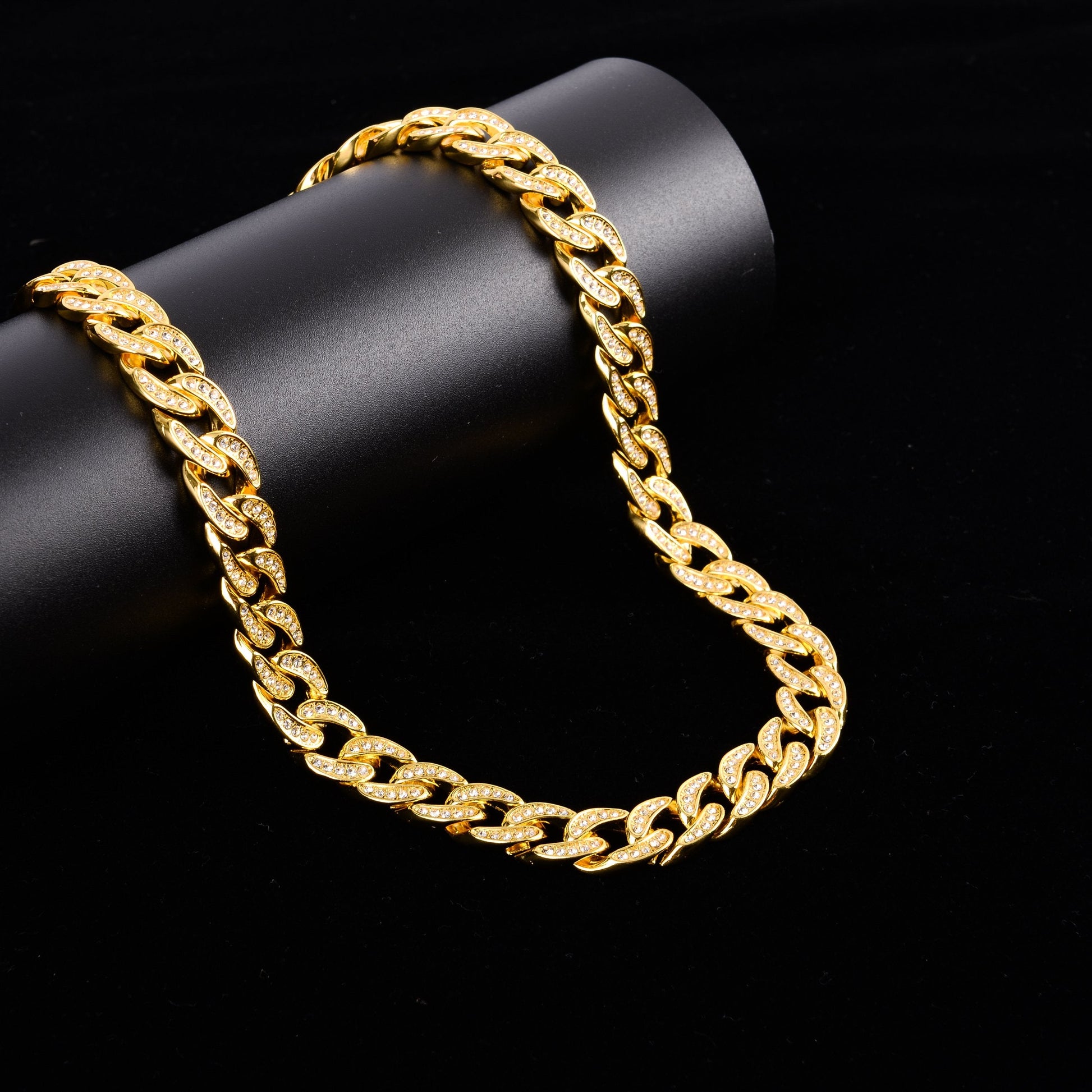 13mm Iced Out Cuban Link Chain Solid Brass Rhinestone Crystal Hip Hop Necklace 24 Inch