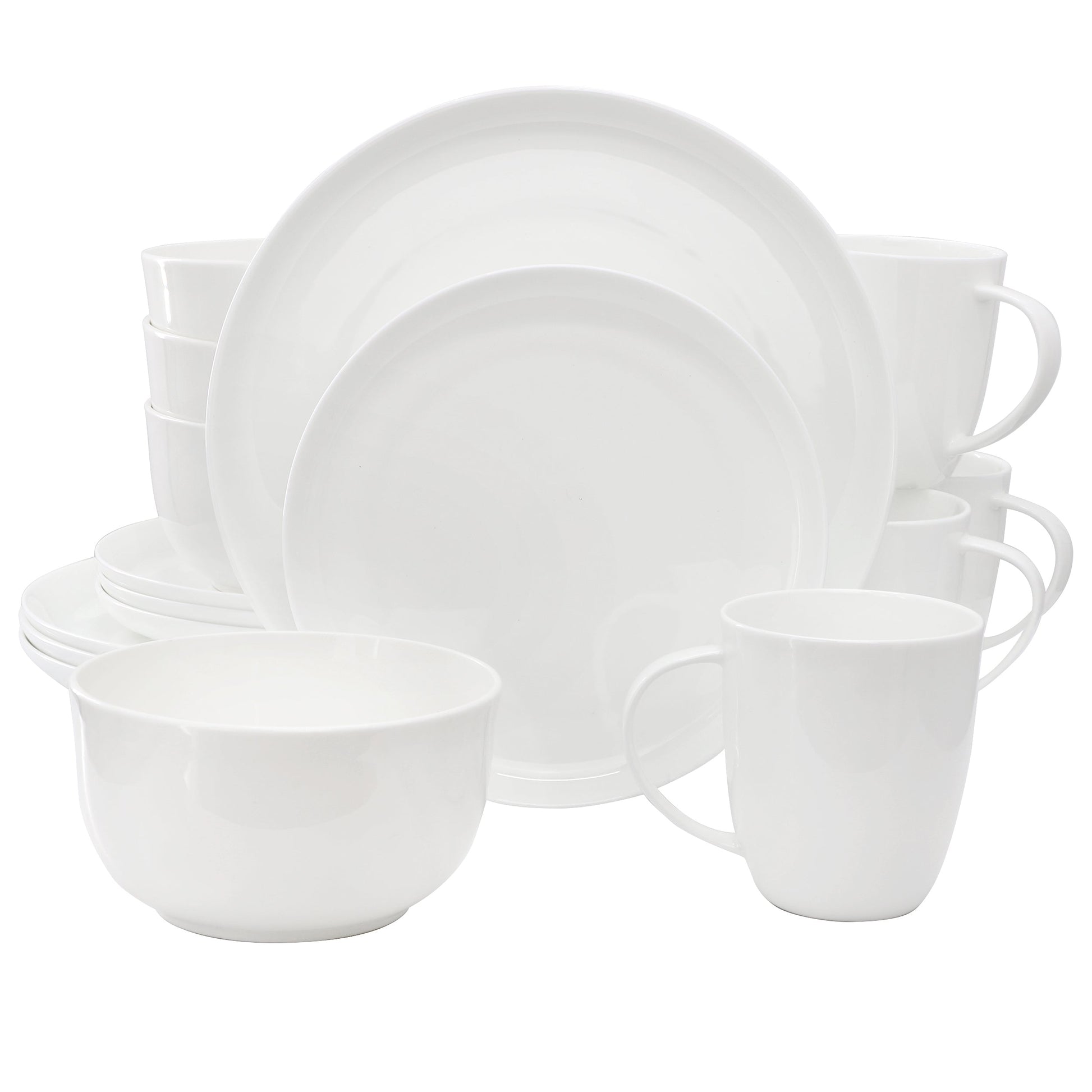 Meritage Rimmed Coupe 16 Piece Round Bone China Dinnerware Set in White