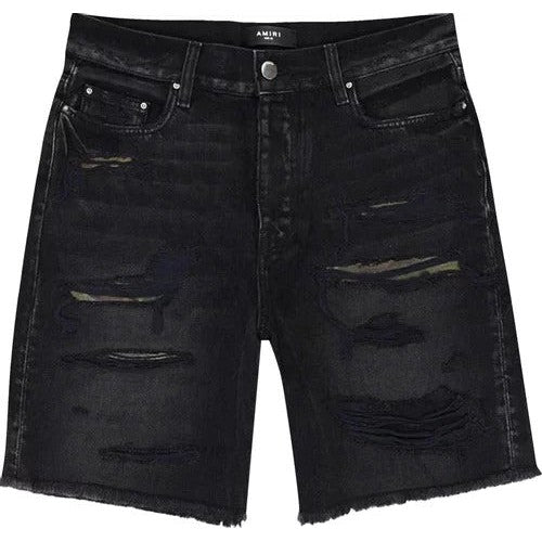 Amiri Camo Patch Short Denim Shorts 'Aged Black'