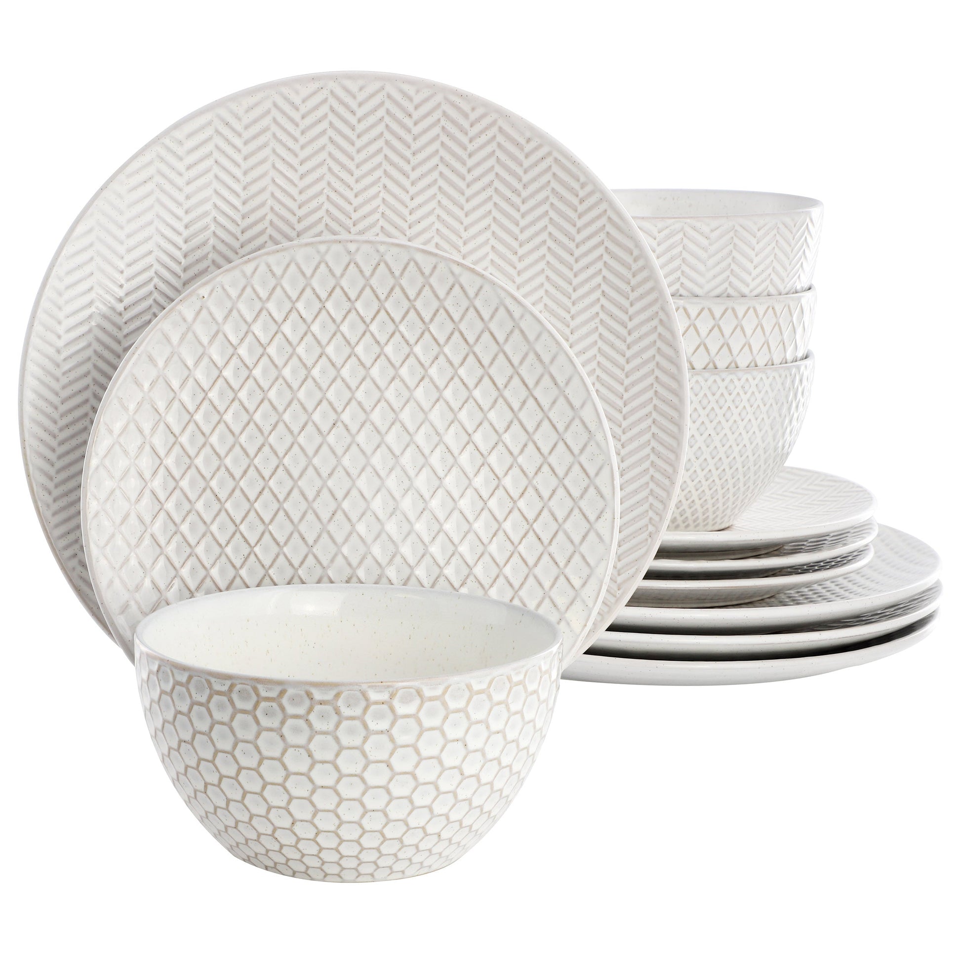 Gibson Elite Earlhart 12 Piece Stoneware Dinnerware Set in White