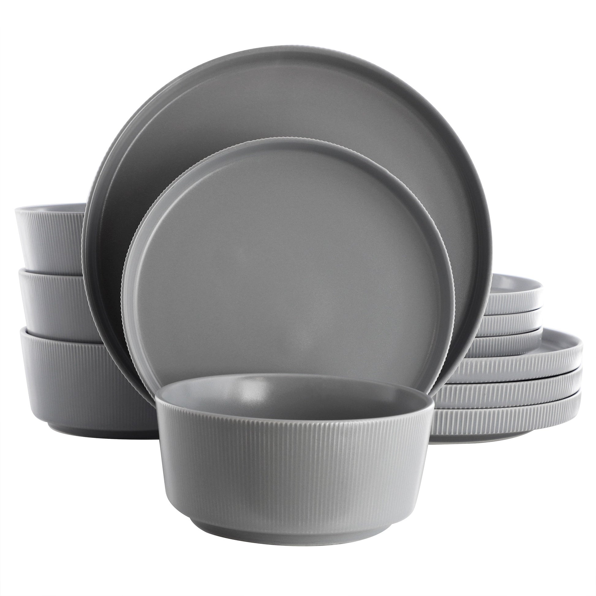 Gibson Home Dempsey Road 12 Piece Stoneware Dinnerware Set in Grey