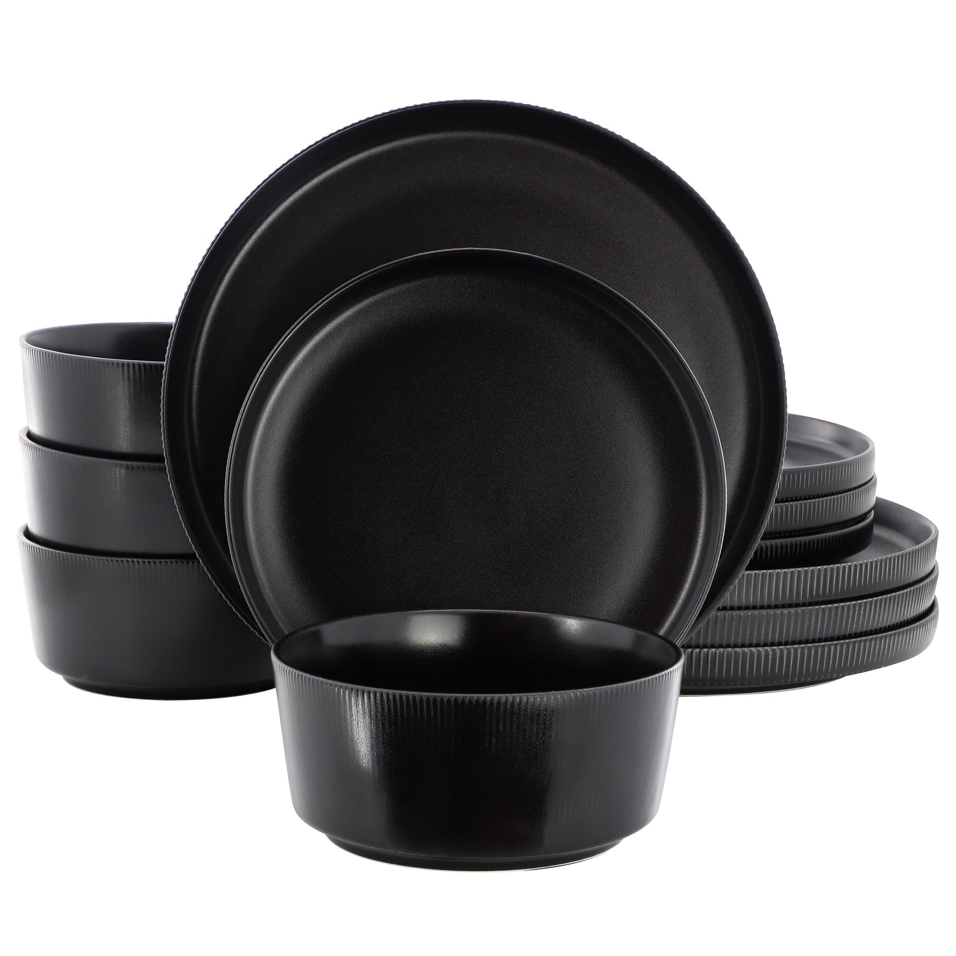 Gibson Home Dempsey Road 12 Piece Stoneware Dinnerware Set in Black