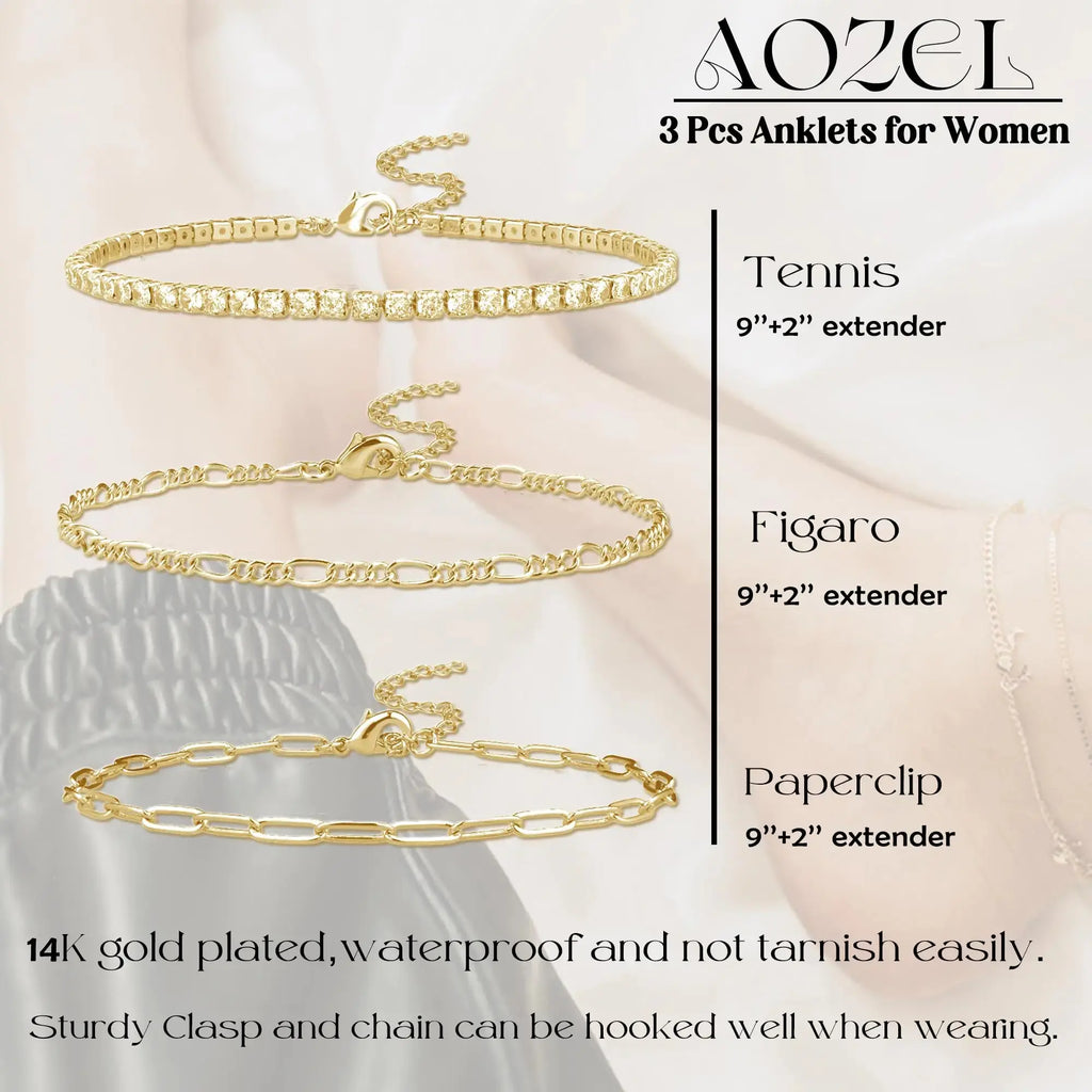 14K Gold/Sterling Silver Plated Cuban Link Anklet for Women – Waterproof, Plus Size, 9-12 Inch