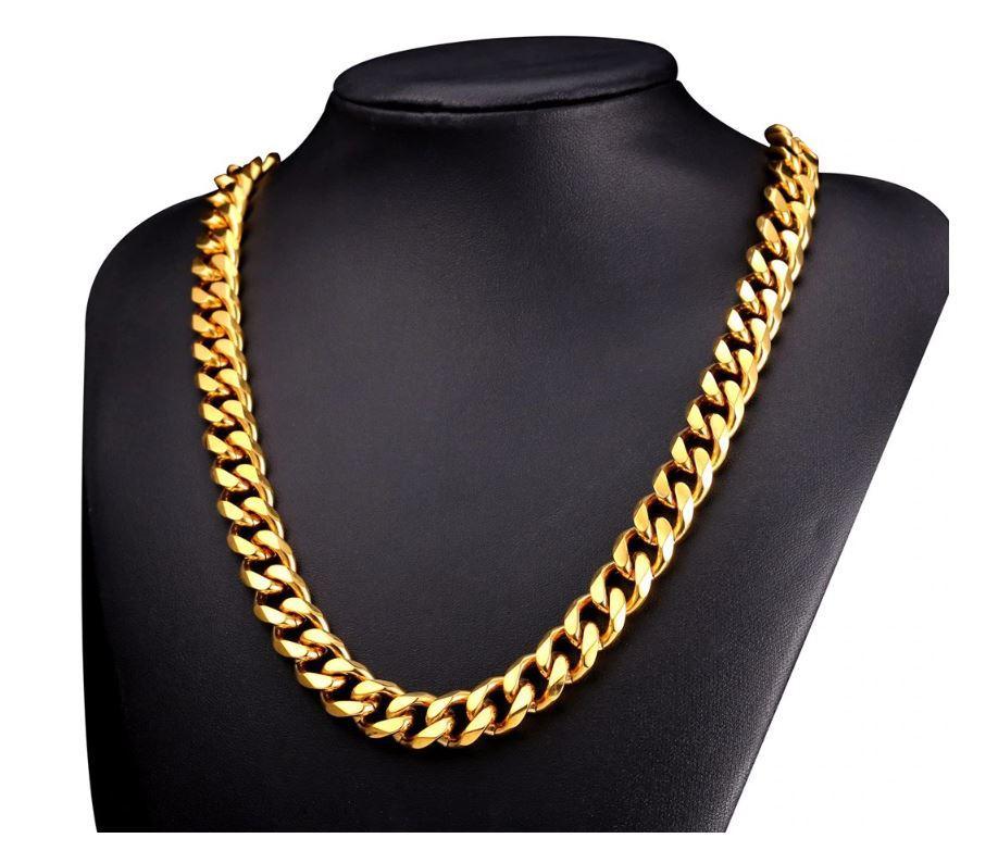 14K Gold Plated Brass Cuban Chain Necklace Heavy Curb