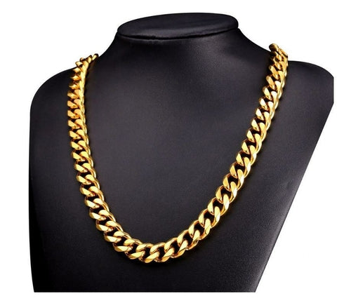 14K Gold Plated Brass Cuban Chain Necklace Heavy Curb
