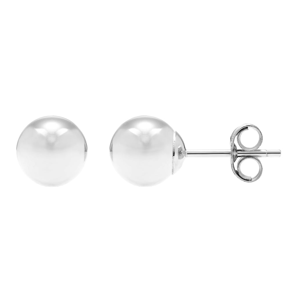 14K White Gold Hollow Ball Stud Earrings 3mm To 8mm