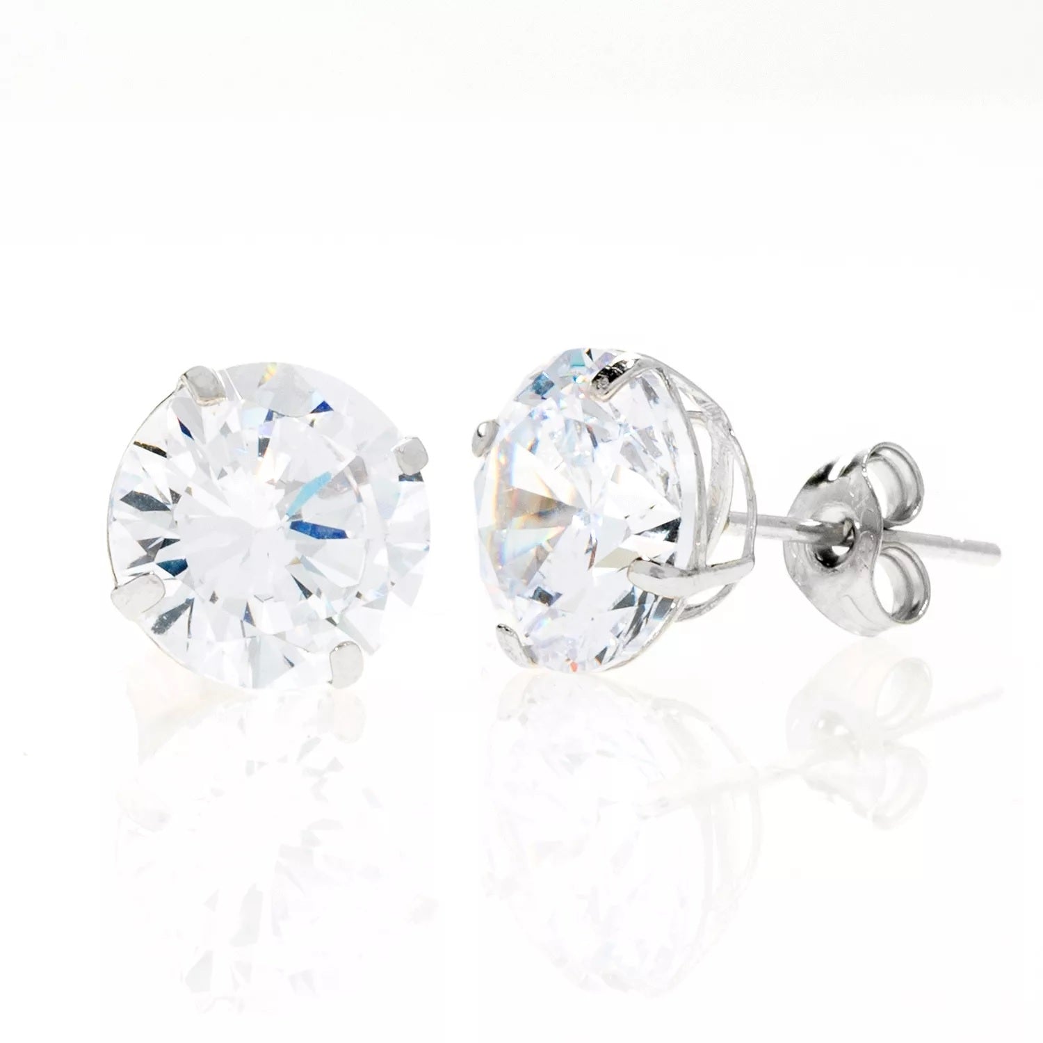 14K White Gold Simulated Diamond Round Stud Earrings