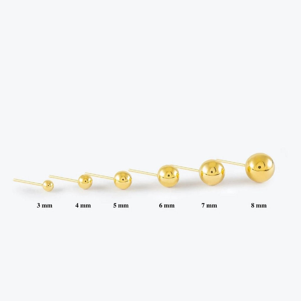 14K Yellow Gold Hollow Ball Stud Earrings 3mm To 8mm