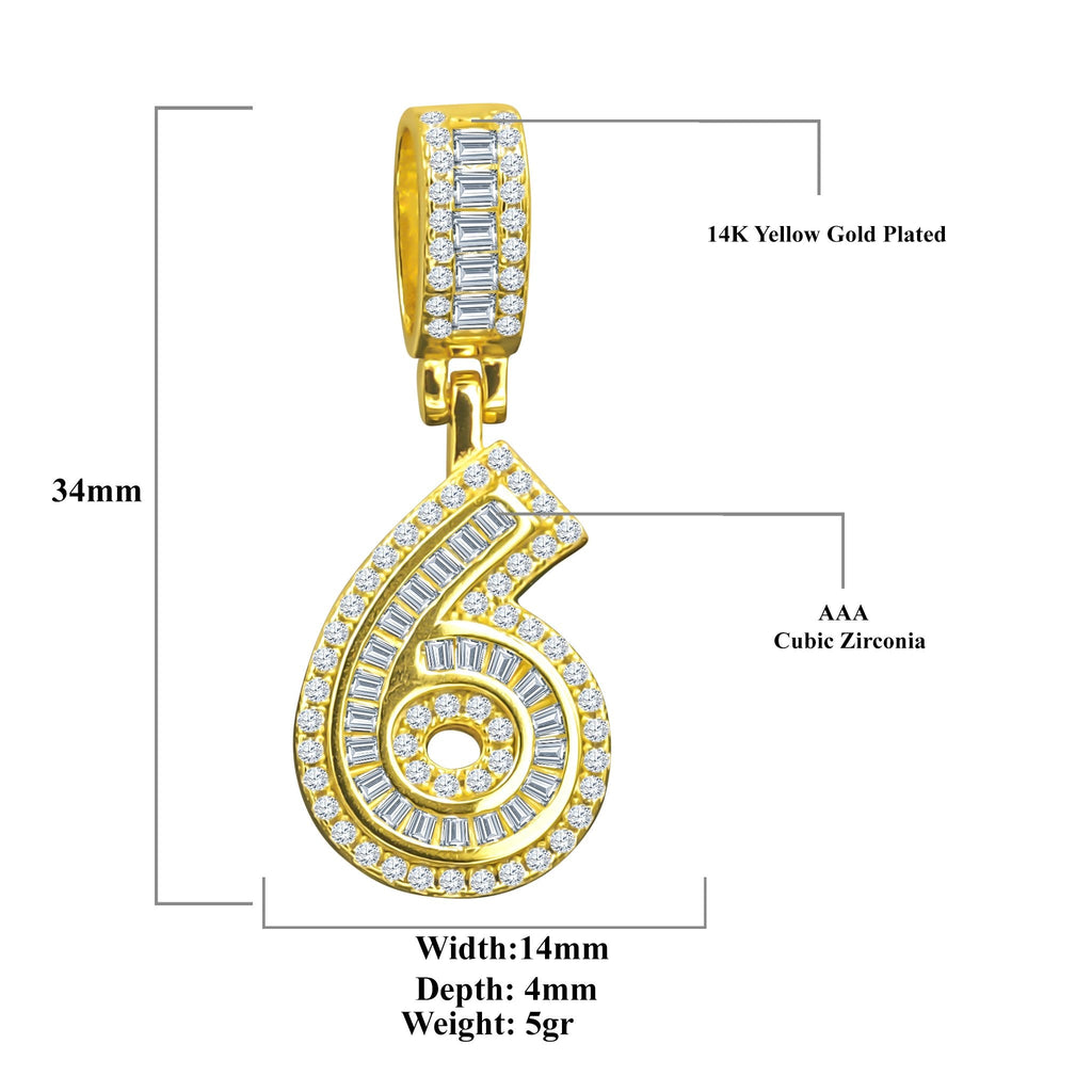 Sterling Silver Number Pendant CZ Baguette Sparkle Gift