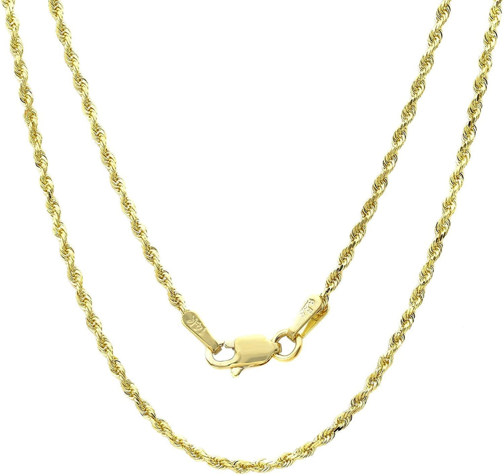 14K Yellow Gold Thin Hollow Rope Chain 16 To 24 Inch