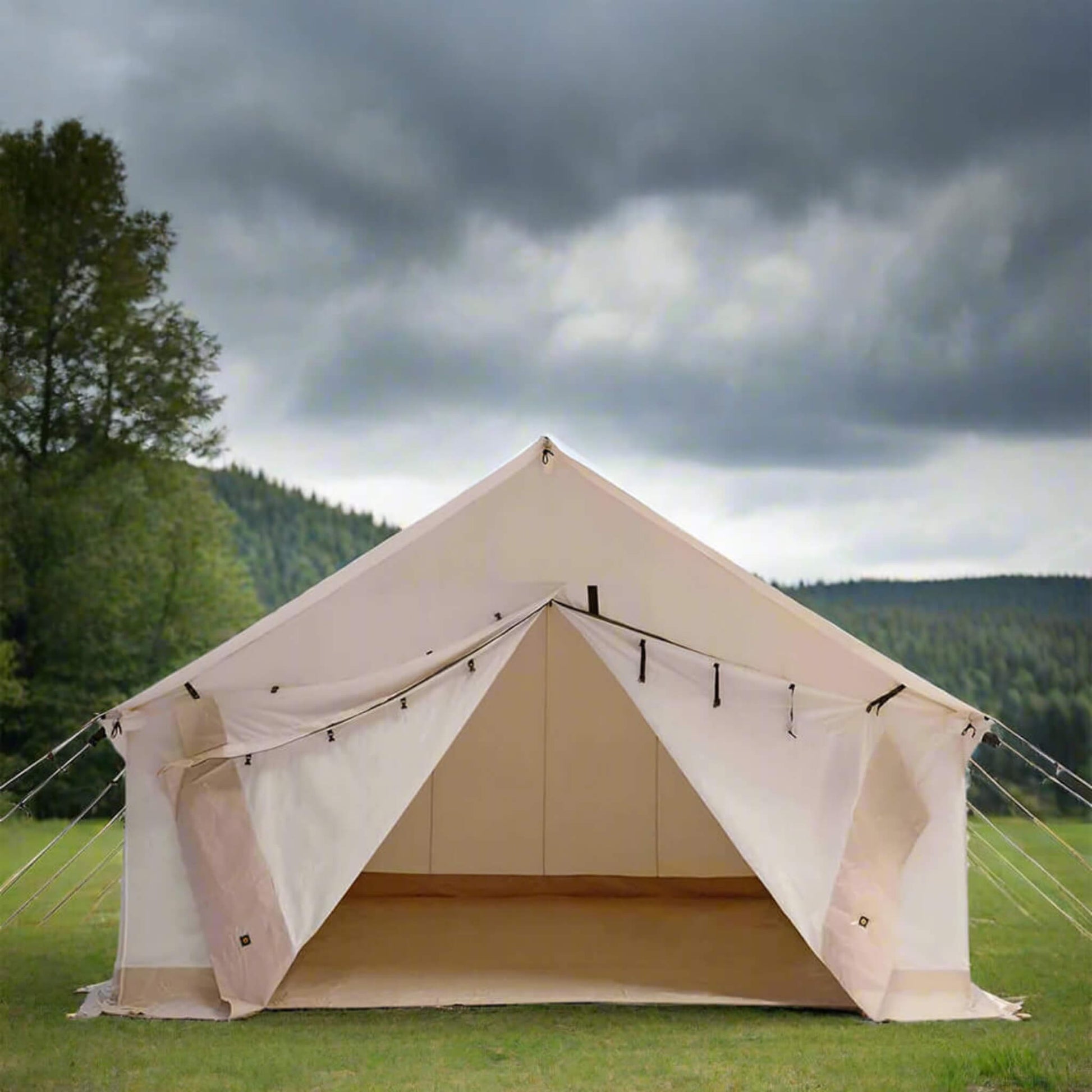 [14X16FT] White Duck Alpha Wall Tent With Heavy-Duty Frame And Bug Mesh Windows (SAK73214)