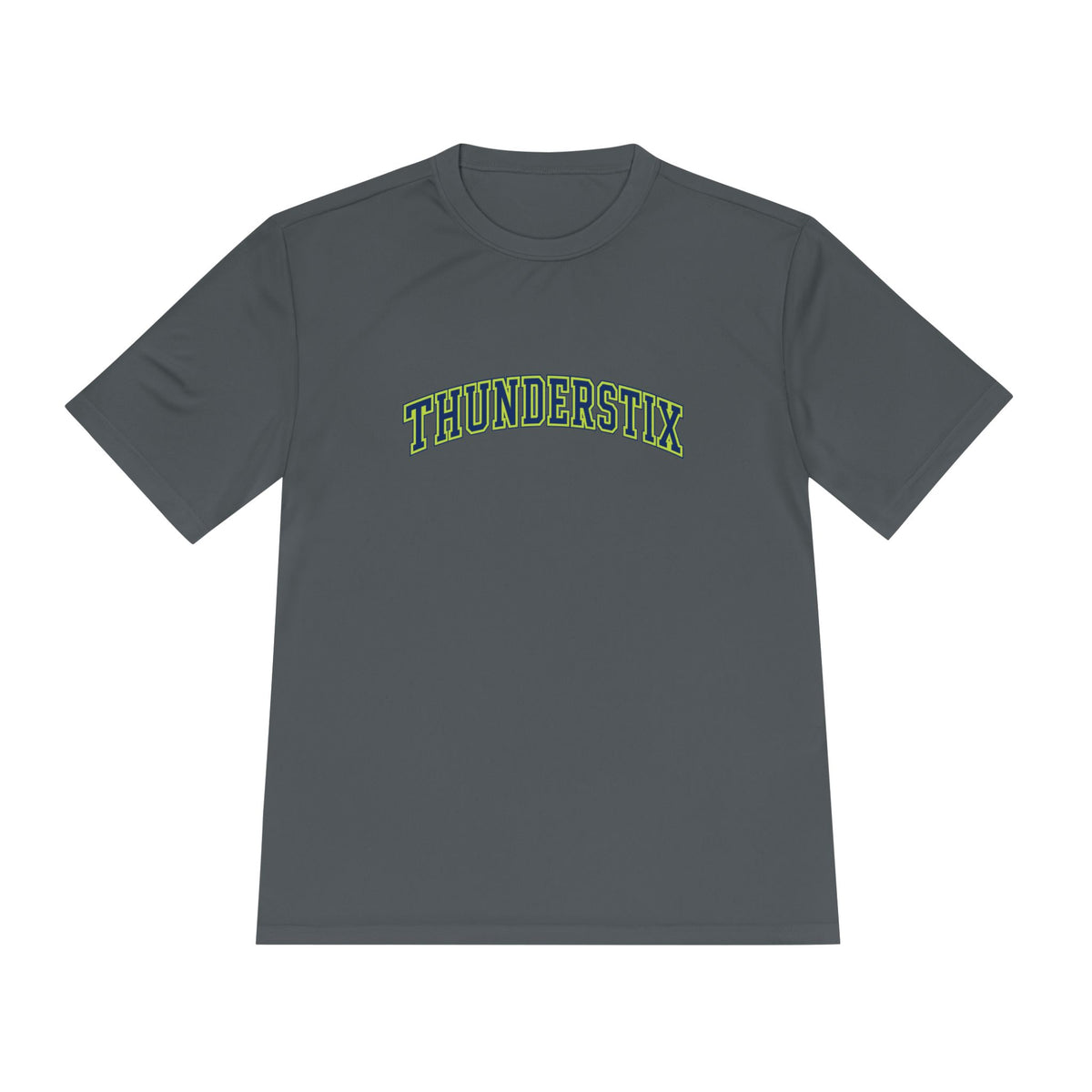 Thunderstix Athletic Tee — Yellow-Green Logo Moisture-Wicking Shirt