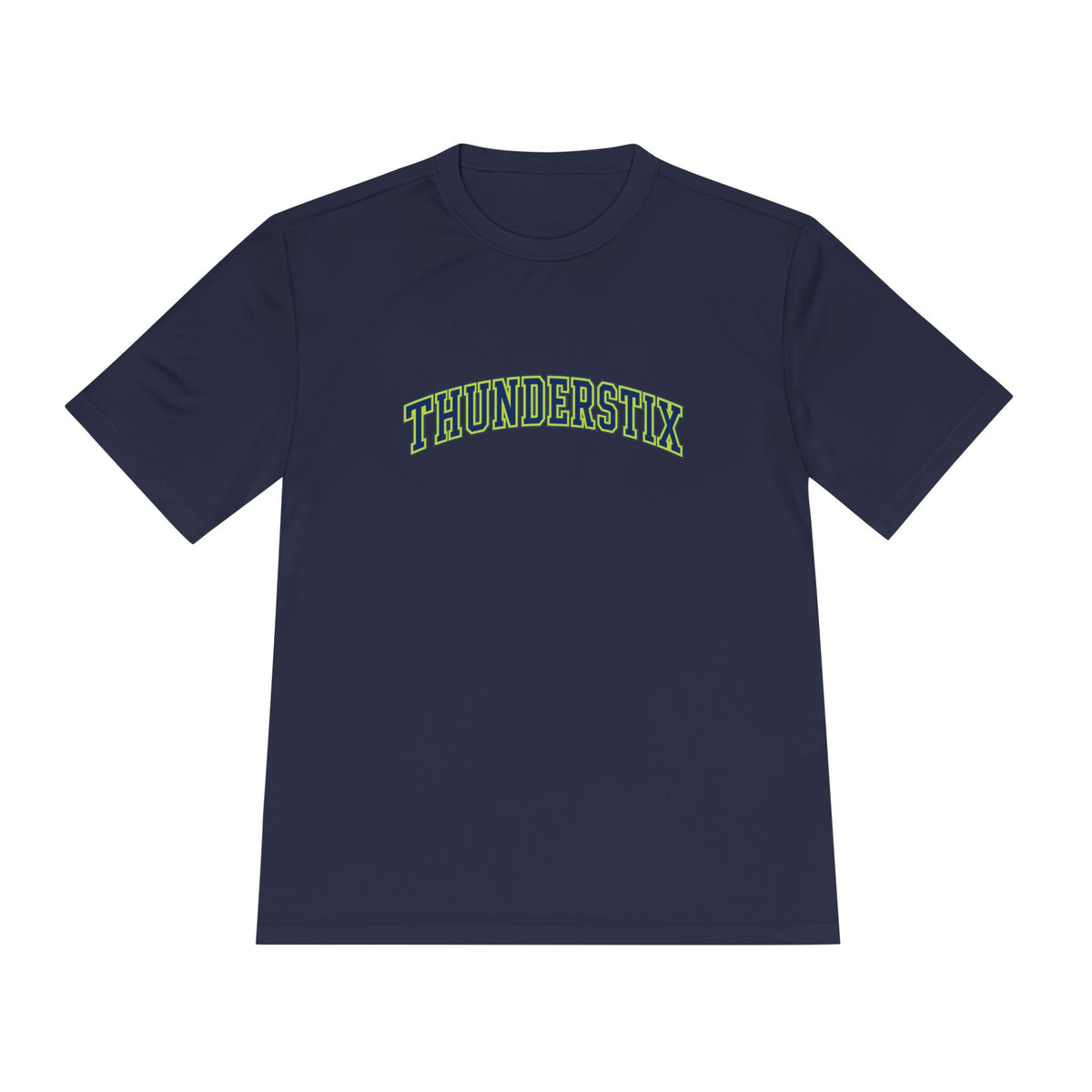 Thunderstix Athletic Tee — Yellow-Green Logo Moisture-Wicking Shirt