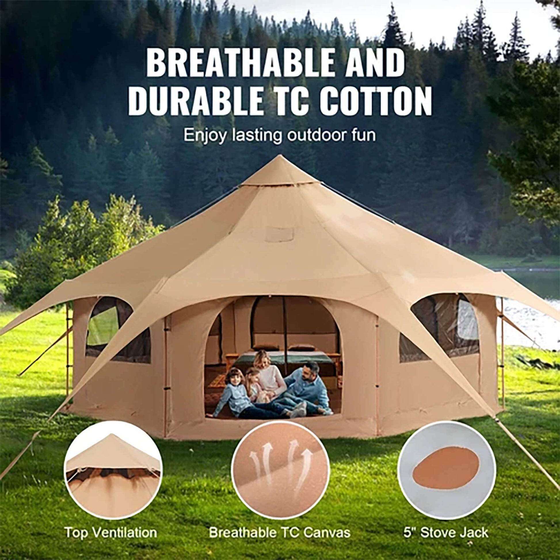 16FT Large Premium 4-Season 8-Person Bell Yurt Tent With Stove Jack (SAK75947)