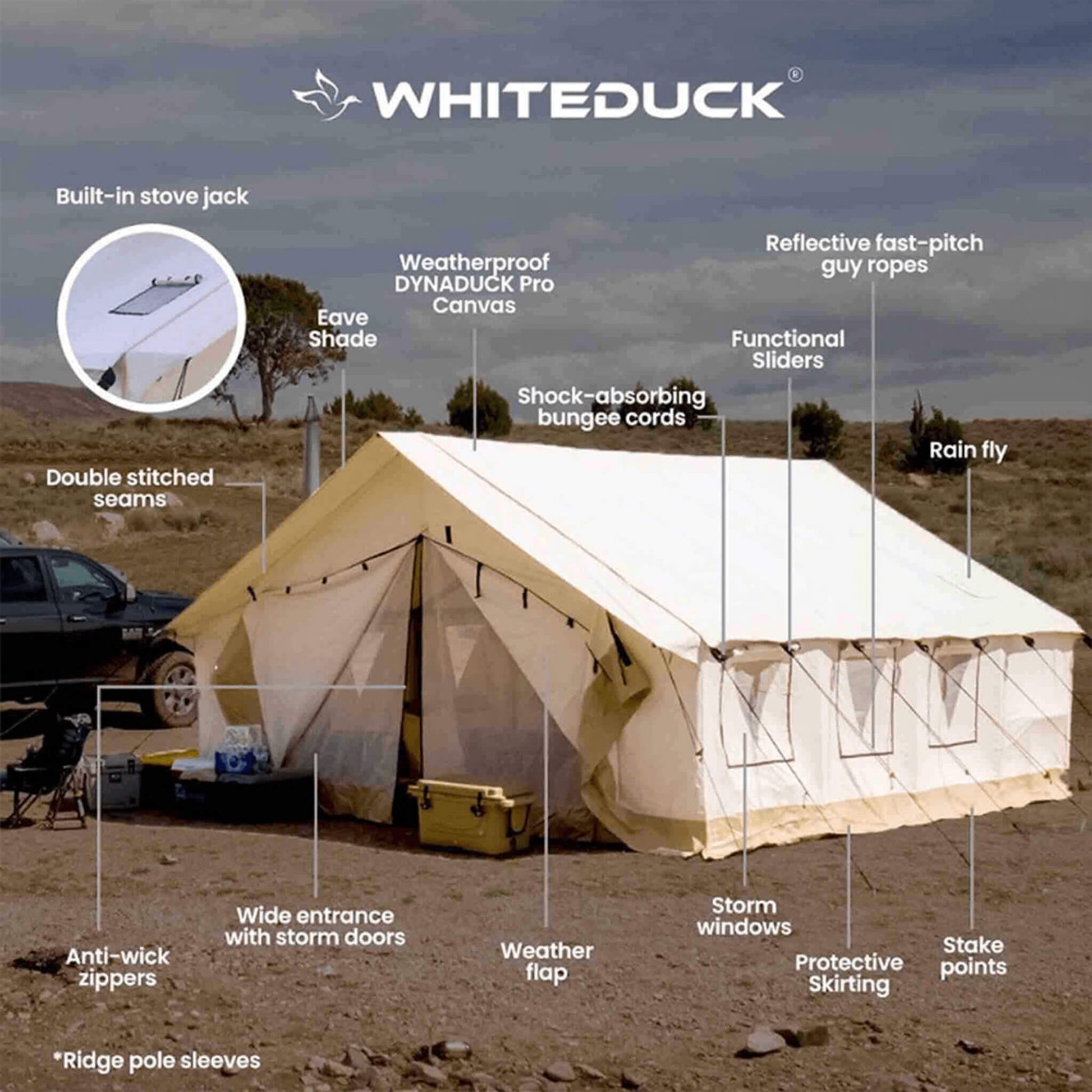 [16X20FT] White Duck Alpha UV Resistant Wall Tent With Double Stitched Seams (SAK21436)