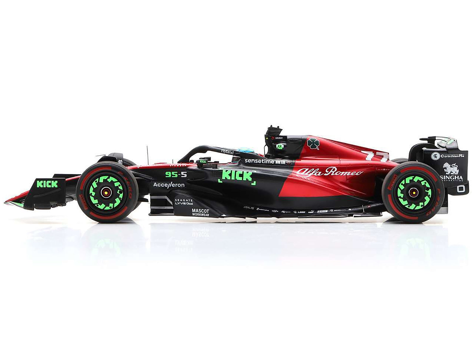 Alfa Romeo C43 #77 Valtteri Bottas "F1 Team KICK" Formula One F1 "Belgian GP" (2023) and Acrylic Display Case 1/18 Model Car by Spark
