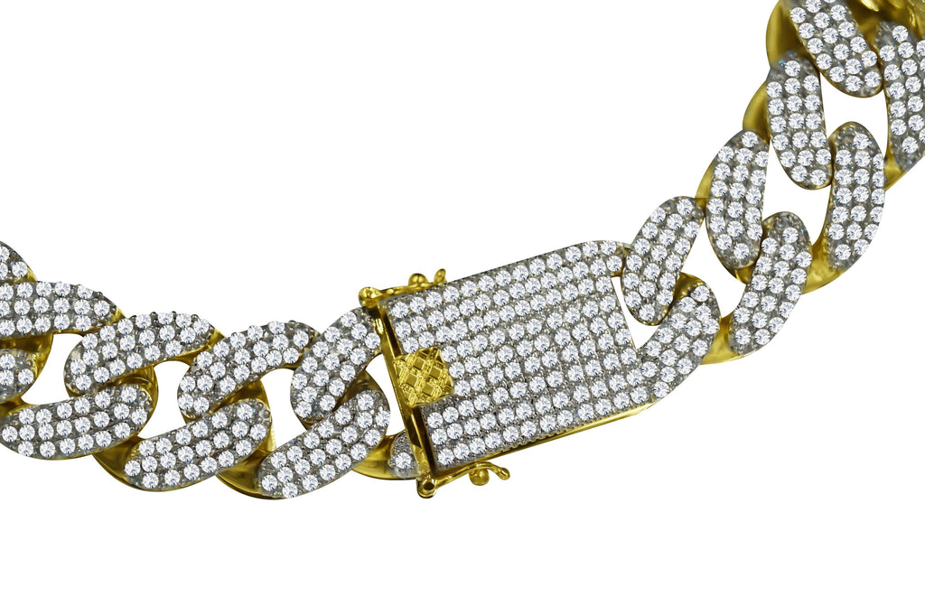 18mm Gold CZ Cuban Chain Iced Out Thick Pave Necklace