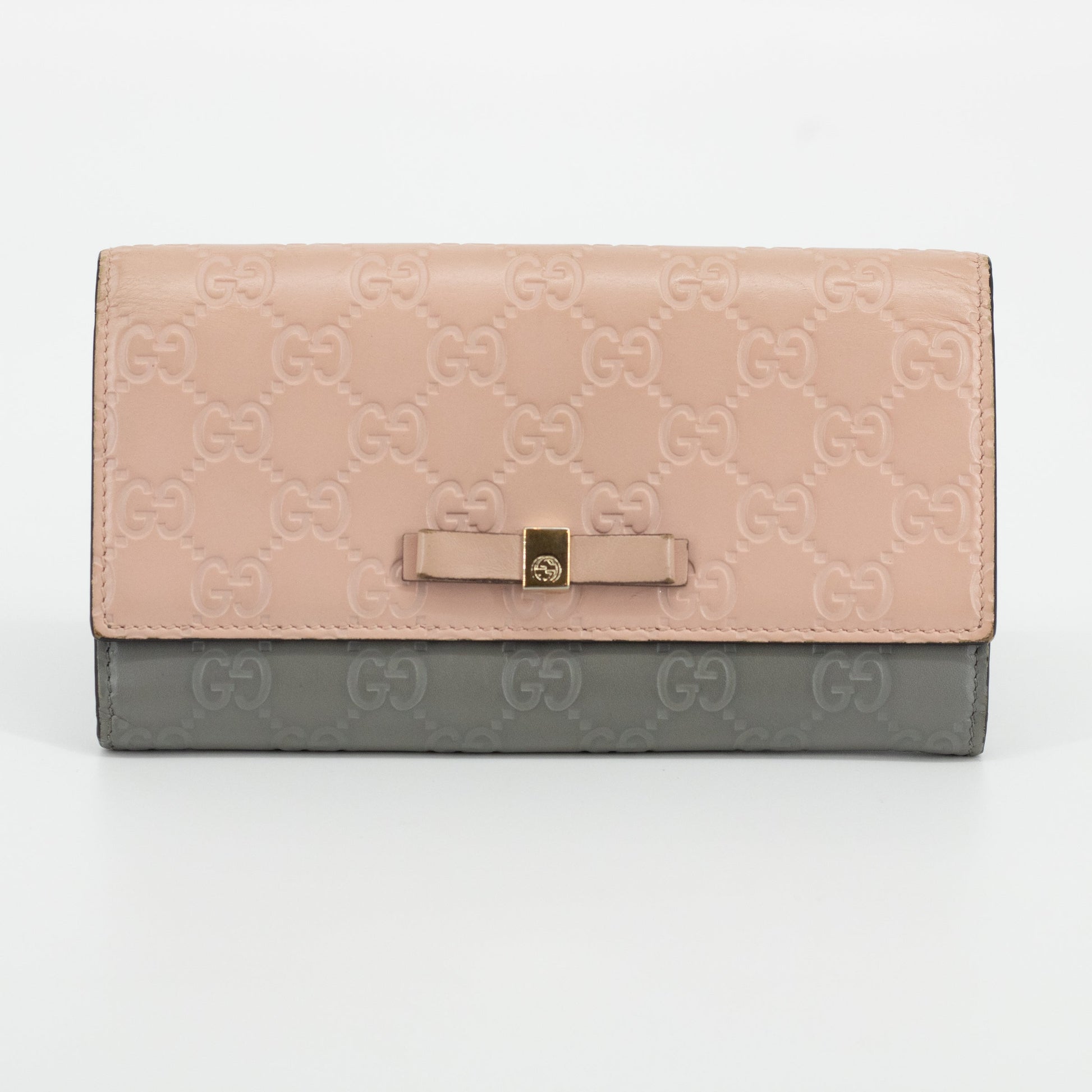 Gucci Pink x Gray Guccissima Leather Ribbon Long Wallet #1959