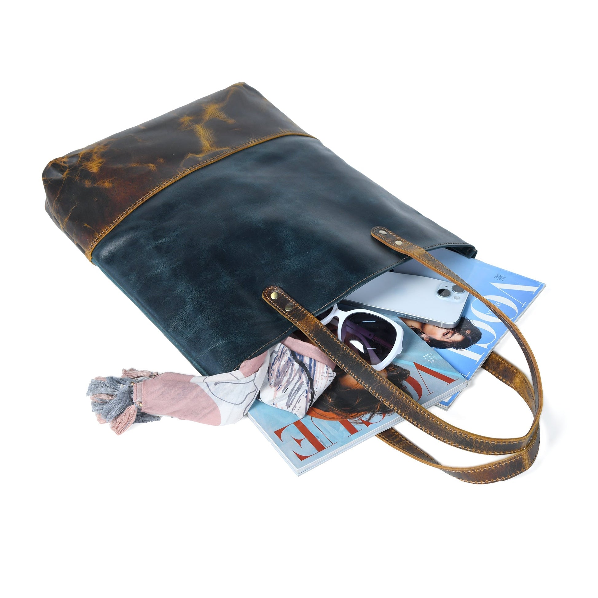 Blue Women's Leather Tote