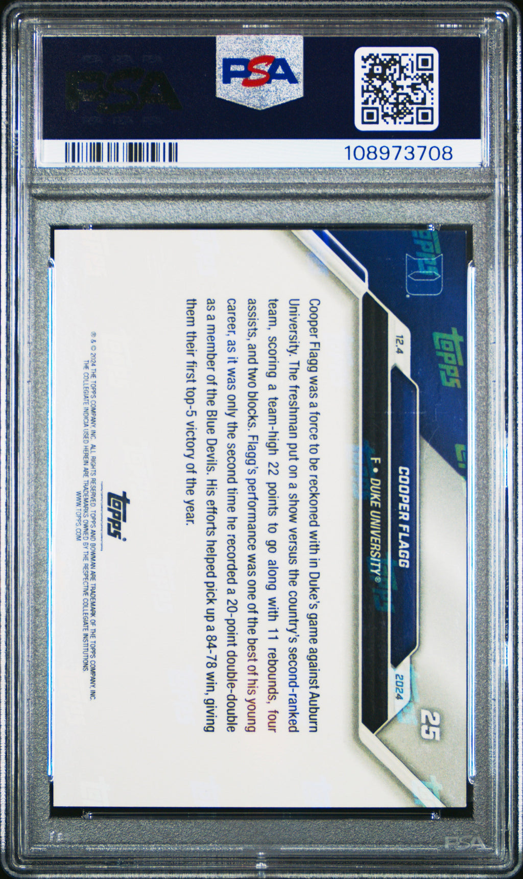 Graded 2024 Topps Bowman U Now Cooper Flagg #25 Blue /49 Rookie RC Basketball Card PSA 9 Mint