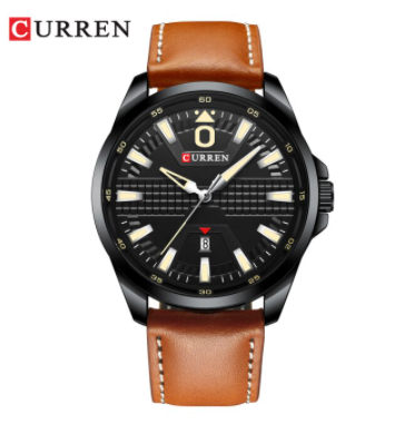 47mm Chronograph Leather Watch With Date Brown Strap