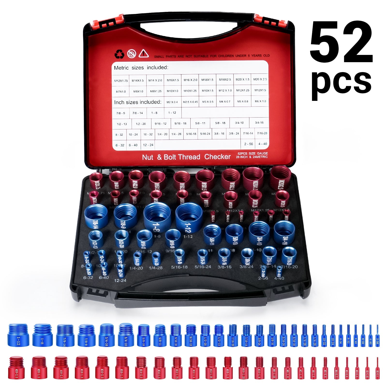 Nut and Bolt Thread Checker Standard and Metric, 44 Male/Female Bolt Size Finder Thread Gauge (23 Standard & 21 Metric), for Bolt and Nut Size Chart in Narrow Areas